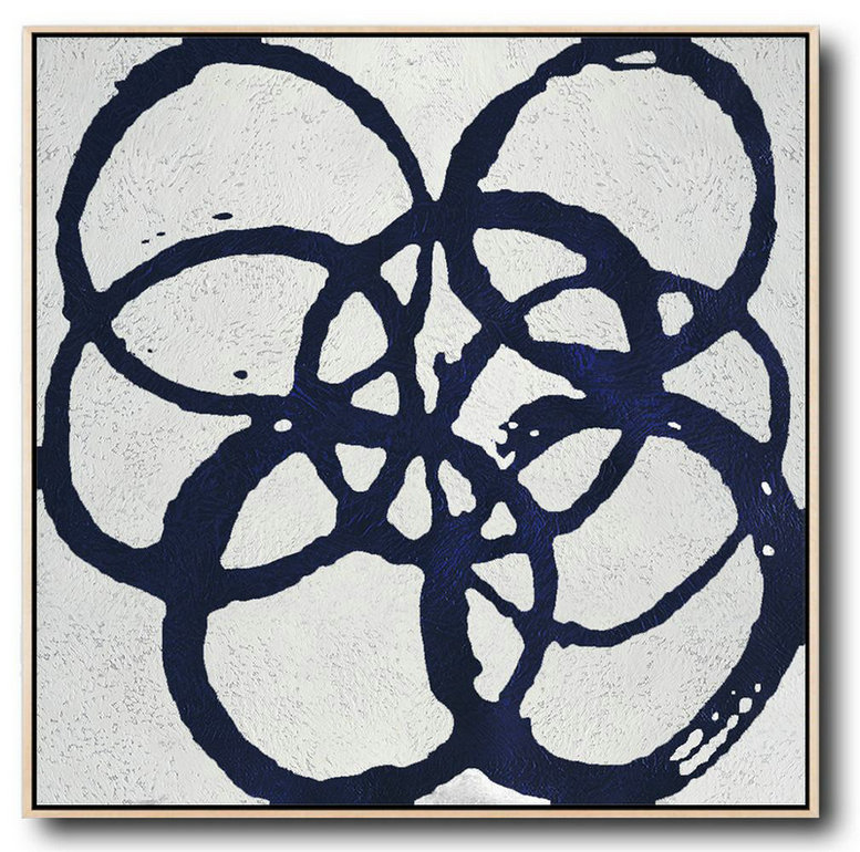 Extra Large Canvas Art,Minimalist Navy Blue And White Painting,Large Canvas Art,Modern Art Abstract Painting